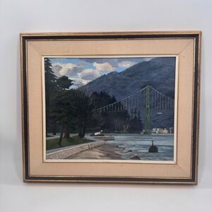 Original Oil Painting Lions Gate Bridge Vancouver 27x24 Elizabeth Lauder (1984)